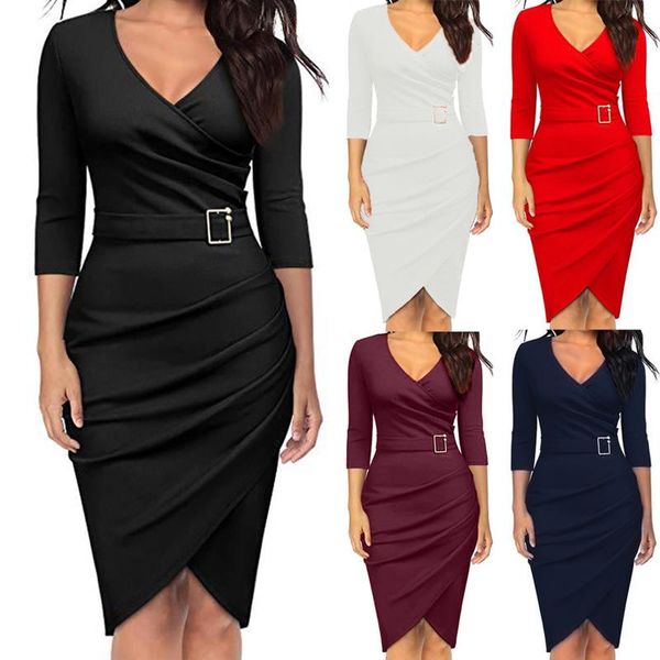 casual dresses dress women solid color v neck 3/4 sleeve high waist belted irregular pencil summer woman vestido de mujer 2021, Black;gray
casual dresses dress women solid color v neck 3/4 sleeve high waist belted irregular pencil summer woman vestido de mujer 2021, Black;gray
