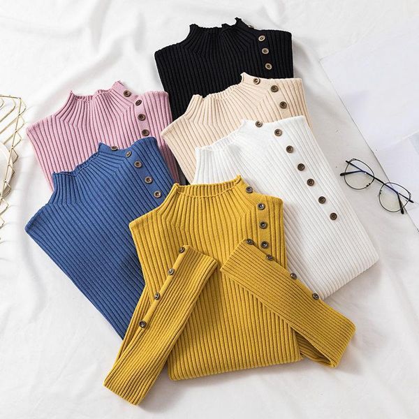 winter knitted turtleneck button solid womens sweater and pullovers long sleeve korean sueter mujer casual regular jumper, White;black
winter knitted turtleneck button solid womens sweater and pullovers long sleeve korean sueter mujer casual regular jumper, White;black
