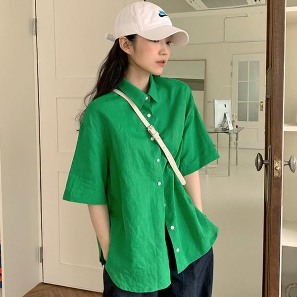 women's blouses & shirts korean chic summer simple and green white lapel single-breasted loose casual all-match short-sleeved shirt fem
women's blouses & shirts korean chic summer simple and green white lapel single-breasted loose casual all-match short-sleeved shirt fem