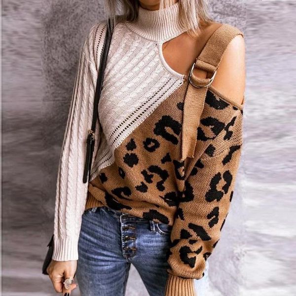women's sweaters leopard turtleneck knitted women plus size long sleeve off shoulder rib pullover oversized 2021 winter jumper, White;black
women's sweaters leopard turtleneck knitted women plus size long sleeve off shoulder rib pullover oversized 2021 winter jumper, White;black