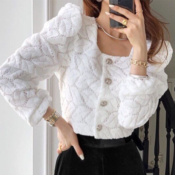 women 2021 spring korean style fashion lace short cardigan elegant square collar button-up coat outerwear chic long sleeve women's jac, Black;brown
women 2021 spring korean style fashion lace short cardigan elegant square collar button-up coat outerwear chic long sleeve women's jac, Black;brown