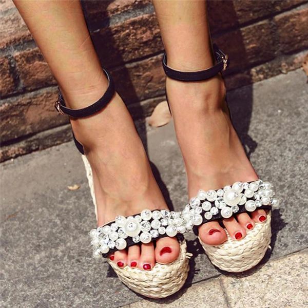 dress shoes drop women fashion high heel wedge sandals elegant pearl rivets weaving boho design buty damskie, Black
dress shoes drop women fashion high heel wedge sandals elegant pearl rivets weaving boho design buty damskie, Black