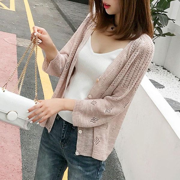 women's knits & tees women 2021 summer long sleeve ice silk knit cardigan sweater hollow v-neck thin shirt casual loose sweaters female, White
women's knits & tees women 2021 summer long sleeve ice silk knit cardigan sweater hollow v-neck thin shirt casual loose sweaters female, White