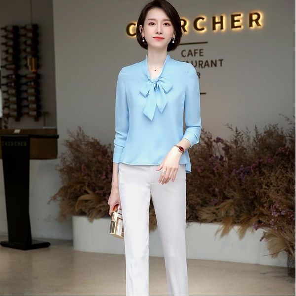 women's two piece pants spring fall women blouse and sets 2 pieces ol styles fashion casual shirt with bow tie formal professional suit, White
women's two piece pants spring fall women blouse and sets 2 pieces ol styles fashion casual shirt with bow tie formal professional suit, White