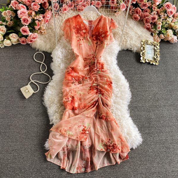 vintage v-neck printed chiffon drawstring mermaid midi dress women elegant high waist ruffle vestidos 2021 fashion spring summer, Black;gray
vintage v-neck printed chiffon drawstring mermaid midi dress women elegant high waist ruffle vestidos 2021 fashion spring summer, Black;gray