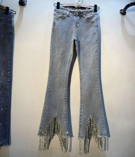 women's jeans 2021 spring and summer european women trousers foot fringed diamond beads drill high waist slim micro-bra denim pants, Blue
women's jeans 2021 spring and summer european women trousers foot fringed diamond beads drill high waist slim micro-bra denim pants, Blue