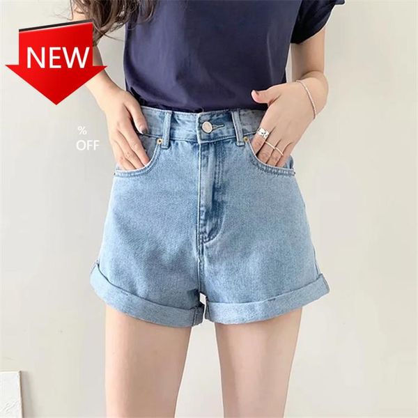women's jeans slim 21 loose-fitting wide-leg slim-fit a- line straight high waist curl denim shorts for women, Blue