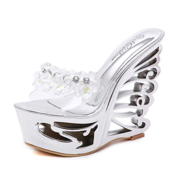 dress shoes summer pvc transparent crystal platform wedge high heels sequins string bead sandals open toe nightclub pumps, Black
dress shoes summer pvc transparent crystal platform wedge high heels sequins string bead sandals open toe nightclub pumps, Black