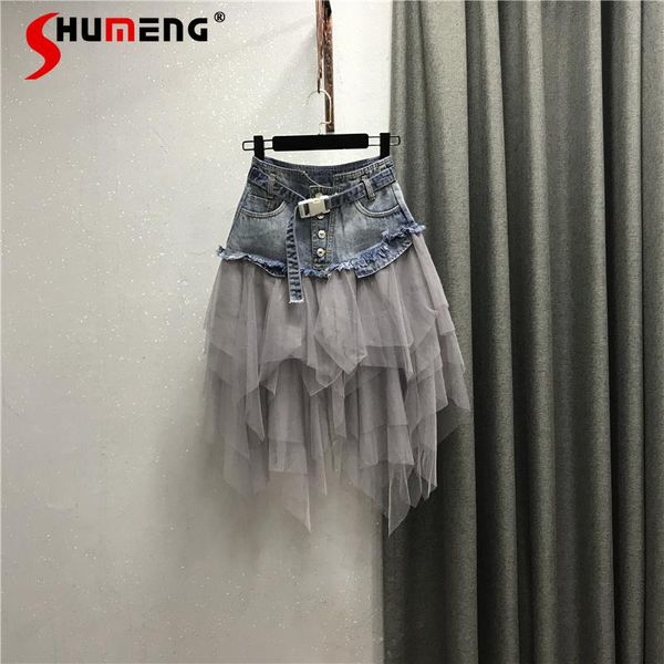 summer woman mini tutu tulle denim skirt sweet lolita irregular mesh stitching high waist club party short jeans skirts, Black
summer woman mini tutu tulle denim skirt sweet lolita irregular mesh stitching high waist club party short jeans skirts, Black