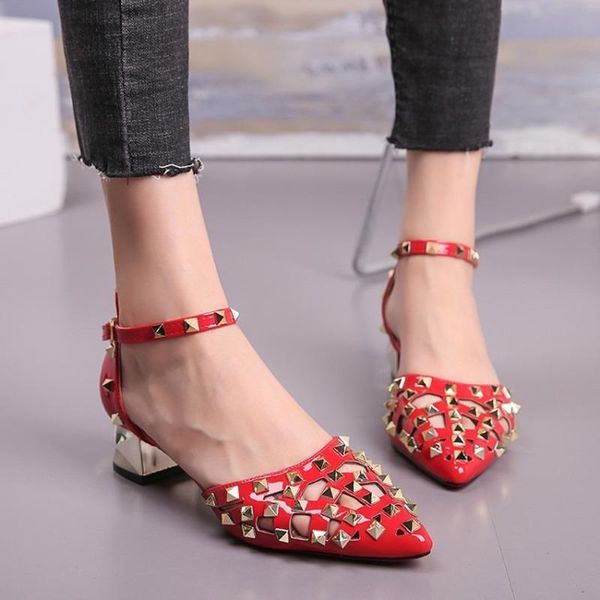 dress shoes vogue leather women sandals rivet hollow out cuban heels lady pointed toe ankle strap office pumps, Black
dress shoes vogue leather women sandals rivet hollow out cuban heels lady pointed toe ankle strap office pumps, Black
