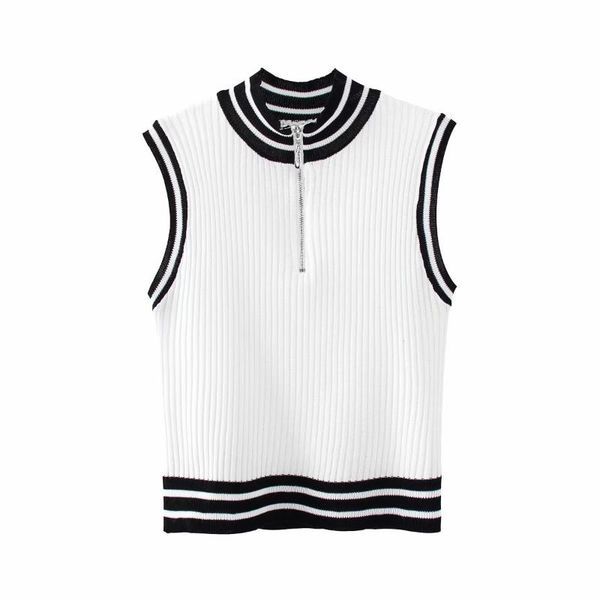 women's sweaters sweater, 2021 spring style white zipper mixed colors knitted vest, White;black
women's sweaters sweater, 2021 spring style white zipper mixed colors knitted vest, White;black
