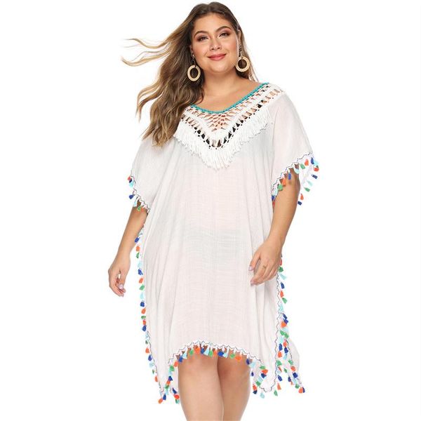 women's swimwear 2021 summer irregular hand hook stitching color tassel deep v loose large size bikini beach cover up backless dress, White;black
women's swimwear 2021 summer irregular hand hook stitching color tassel deep v loose large size bikini beach cover up backless dress, White;black