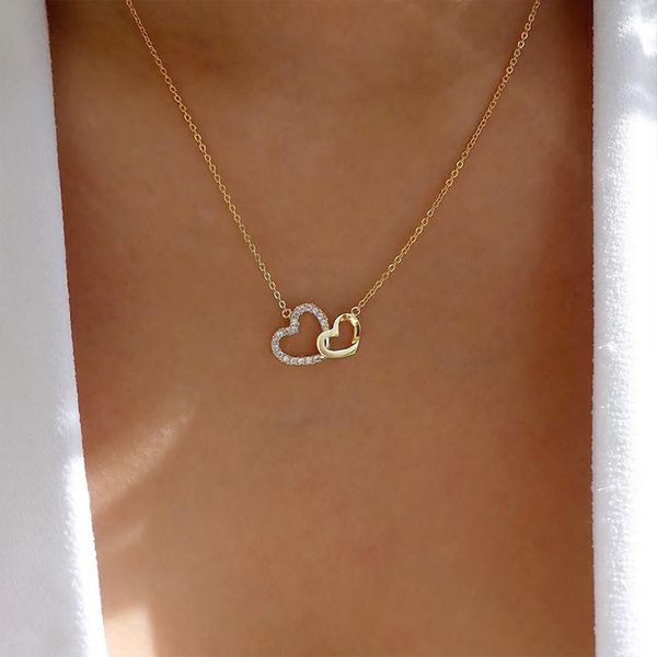 romantic simple big small heart-shaped necklace exquisite crystal zircon pendant gold clavicle chain women's wedding jewelry, Silver
romantic simple big small heart-shaped necklace exquisite crystal zircon pendant gold clavicle chain women's wedding jewelry, Silver