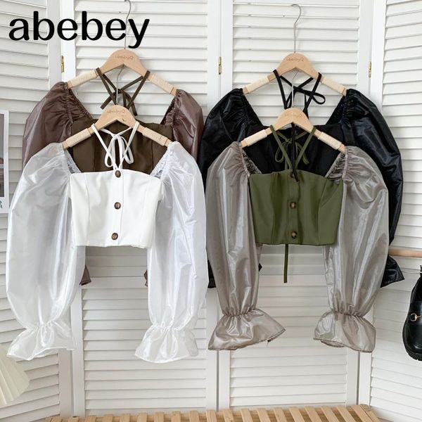 women's blouses & shirts korean slash neck long sleeve shirt single breasted high waist short bandage halter 2021 spring autumn, White
women's blouses & shirts korean slash neck long sleeve shirt single breasted high waist short bandage halter 2021 spring autumn, White