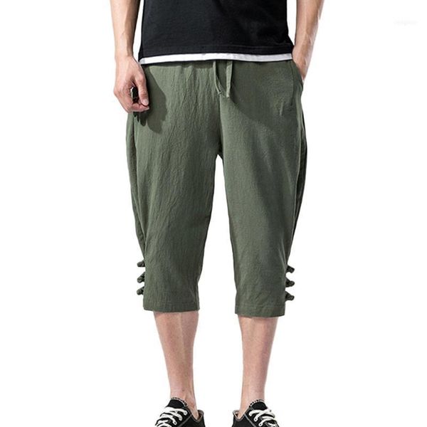men's fashion summer casual solid drawstring cotton linen 3/5 pants trousers1, White;black
men's fashion summer casual solid drawstring cotton linen 3/5 pants trousers1, White;black