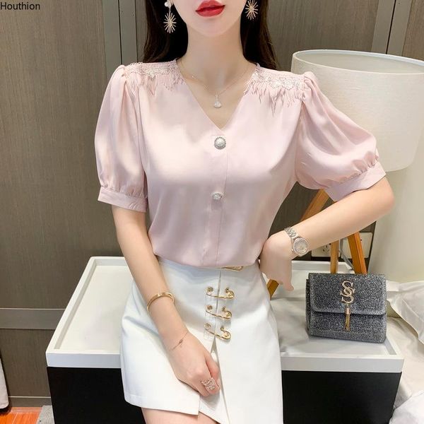 women's blouses & shirts chiffon slim women casual blouse solid color two buttons v-neck pullover shirt summer fashion short sleeve 300, White
women's blouses & shirts chiffon slim women casual blouse solid color two buttons v-neck pullover shirt summer fashion short sleeve 300, White