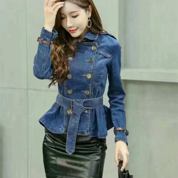women's jackets design slim waist turn down collar double breasted sashes ruffles bottom peplum denim jeans short coat, Black;brown
women's jackets design slim waist turn down collar double breasted sashes ruffles bottom peplum denim jeans short coat, Black;brown