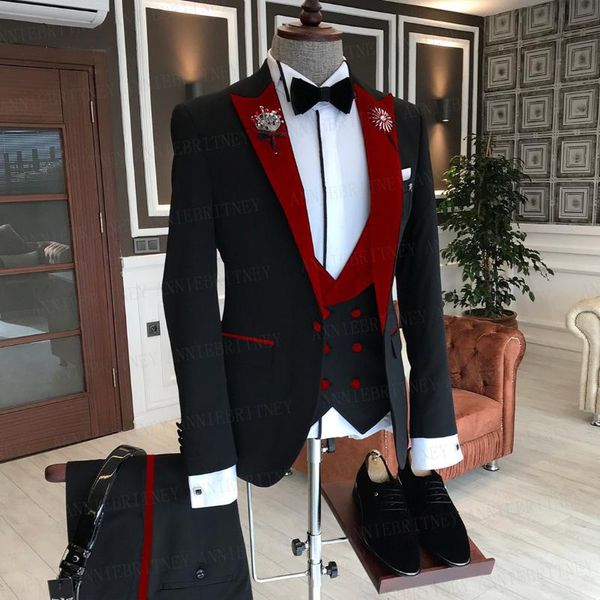 men's vests 2021 formal business men suit 3 pieces male jacket custom fashion groom wedding tuxedo red velvet lapel blazer vest pants, Black;white
men's vests 2021 formal business men suit 3 pieces male jacket custom fashion groom wedding tuxedo red velvet lapel blazer vest pants, Black;white