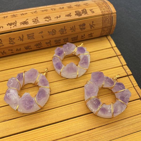 charms natural stone pendant purple crystal ring shape gold metal winding suitable for diy handmade exquisite holiday gift jewelry, Bronze;silver
charms natural stone pendant purple crystal ring shape gold metal winding suitable for diy handmade exquisite holiday gift jewelry, Bronze;silver