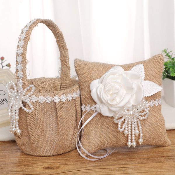 linen wedding flower basket ring pillow set with satin rose pearl elegant bride girl baskets h-5713 party supplies
linen wedding flower basket ring pillow set with satin rose pearl elegant bride girl baskets h-5713 party supplies