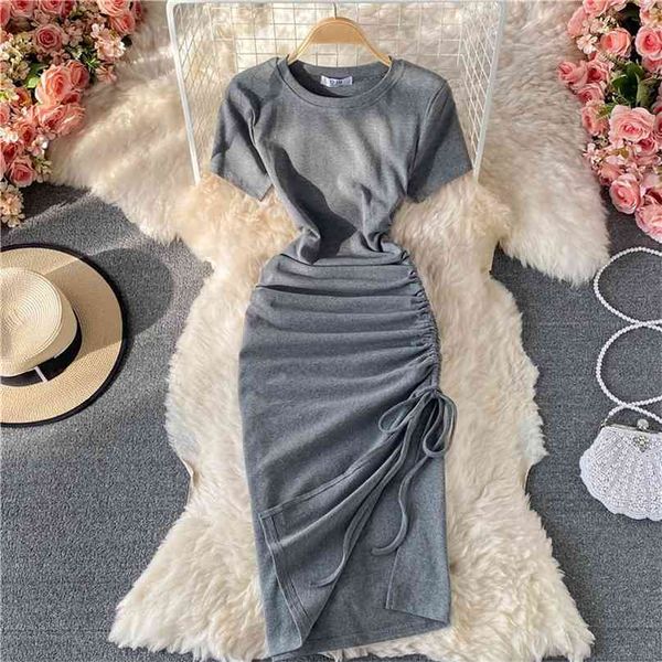 short-sleeved t-shirt dress women summer o-neck slim waist drawstring ruched bodycon split party elegant clothes 210603, Black;gray
short-sleeved t-shirt dress women summer o-neck slim waist drawstring ruched bodycon split party elegant clothes 210603, Black;gray