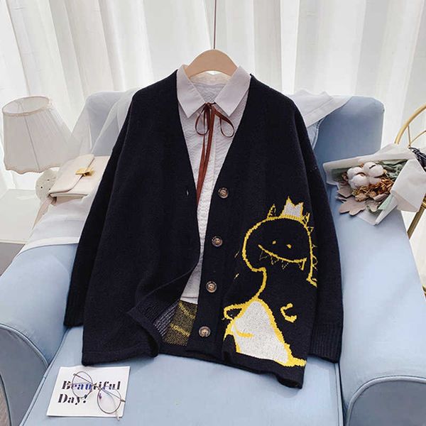 h.sa korean style women sweater cardigans cartoon cute dinosaur jumpers beige black kawaii clothes poncho knit jackets 210716, White;black
h.sa korean style women sweater cardigans cartoon cute dinosaur jumpers beige black kawaii clothes poncho knit jackets 210716, White;black