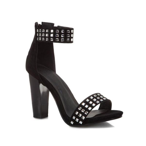 european and american fashion rivet thin heel suede high open toe sandals women's shoes, Black
european and american fashion rivet thin heel suede high open toe sandals women's shoes, Black