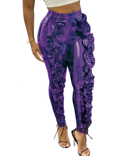 est design ruffles women pu leather ny pants fashion high waist solid full length club party casual trousers, Black;white
est design ruffles women pu leather ny pants fashion high waist solid full length club party casual trousers, Black;white