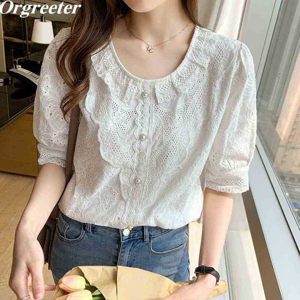 elegant all-match hollow out summer embroidery white shirt for women ruffles lace patchwork chic cotton blouse 210525
elegant all-match hollow out summer embroidery white shirt for women ruffles lace patchwork chic cotton blouse 210525