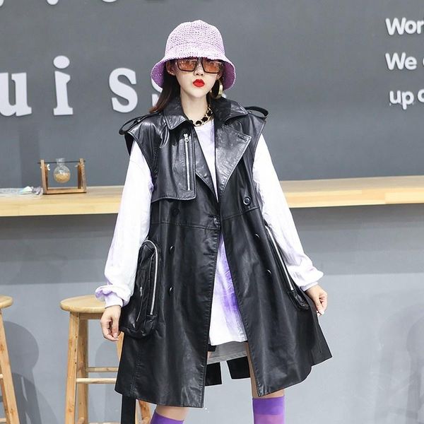 women's leather & faux bf style genuine vest, jacket with motorcycle belt without sleeves high street pockets, cargo vest, Black
women's leather & faux bf style genuine vest, jacket with motorcycle belt without sleeves high street pockets, cargo vest, Black