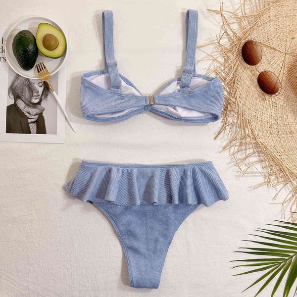 blue knitted fabric ruffle bikini setby air
blue knitted fabric ruffle bikini setby air