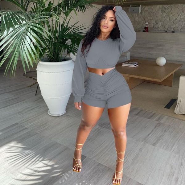 women's tracksuits s-3xl women solid two 2 piece sport sets o neck long sleeve crop and shorts suits fitness outfit matching set, Gray
women's tracksuits s-3xl women solid two 2 piece sport sets o neck long sleeve crop and shorts suits fitness outfit matching set, Gray
