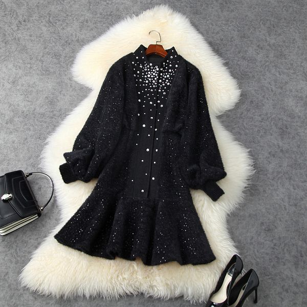 casual dresses european and american women's wear winter style long sleeve lantern drilling fashionable black dress ckba, Black;gray
casual dresses european and american women's wear winter style long sleeve lantern drilling fashionable black dress ckba, Black;gray