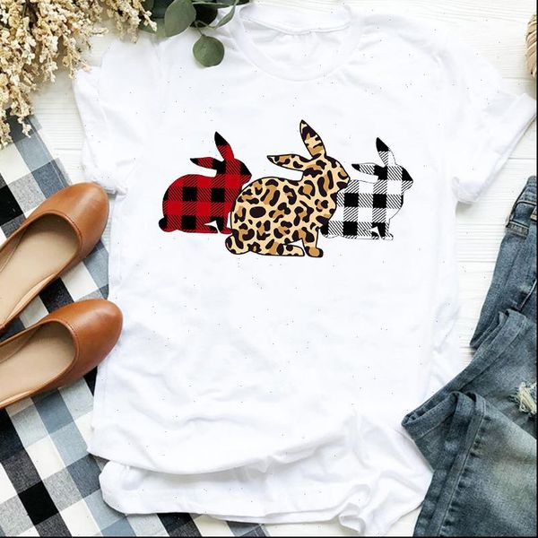 plaid rabbit funny summer women autumn 90s style print tee clothes graphic, White 
plaid rabbit funny summer women autumn 90s style print tee clothes graphic, White