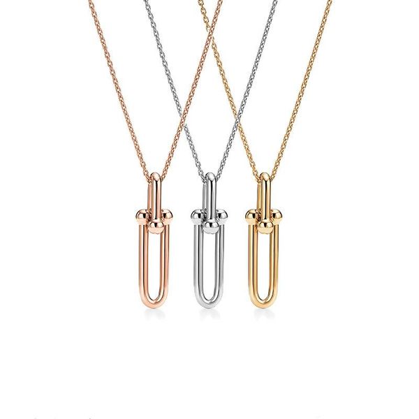 1:1 tiff 925 sterling silver u-shaped stud series necklace love olive leaf bow european and american explosive style clavicle chain jewelry, Golden;silver