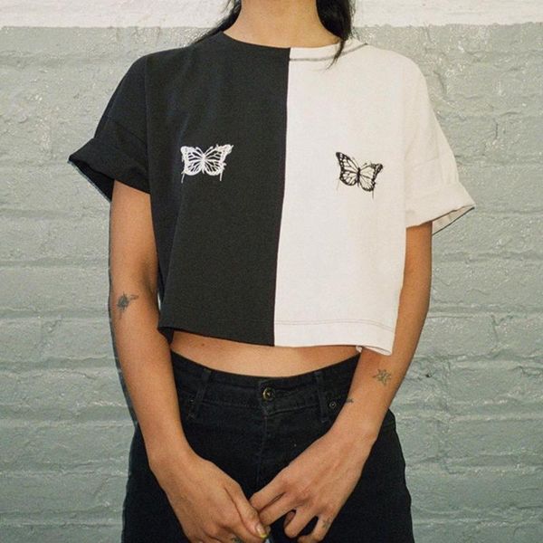 women's t-shirt y2k harajuku oversized tshirts women patchwork butterfly print streetwear t-shirts short sleeve o-neck e girl shirts, White
women's t-shirt y2k harajuku oversized tshirts women patchwork butterfly print streetwear t-shirts short sleeve o-neck e girl shirts, White