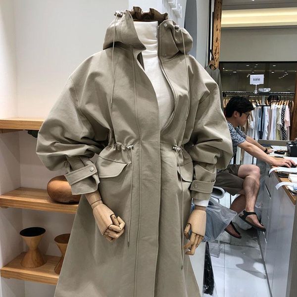women's trench coats 2021 autumn korean plus size women chic hooded drawstring waist coat loose mujer chaqueta casual windbreaker femal, Tan;black
women's trench coats 2021 autumn korean plus size women chic hooded drawstring waist coat loose mujer chaqueta casual windbreaker femal, Tan;black