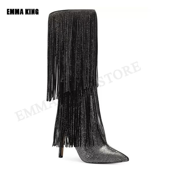 boots women knee high luxury bling rhinestone crystal studded shiny pointed toe runway design heels shoes 2021, Black
boots women knee high luxury bling rhinestone crystal studded shiny pointed toe runway design heels shoes 2021, Black