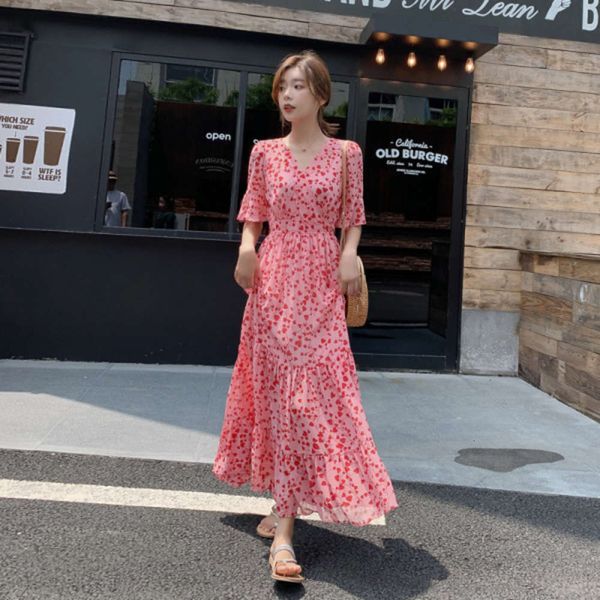 summer sweet temperament print dress women's waist slim v-neck short sleeve flared floral chiffon dress, Black;gray
summer sweet temperament print dress women's waist slim v-neck short sleeve flared floral chiffon dress, Black;gray
