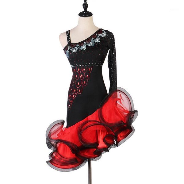 stage wear oblique shoulder latin dance dress women slim ballroom swing skirt tango rumba samba for 2021, Black;red
stage wear oblique shoulder latin dance dress women slim ballroom swing skirt tango rumba samba for 2021, Black;red