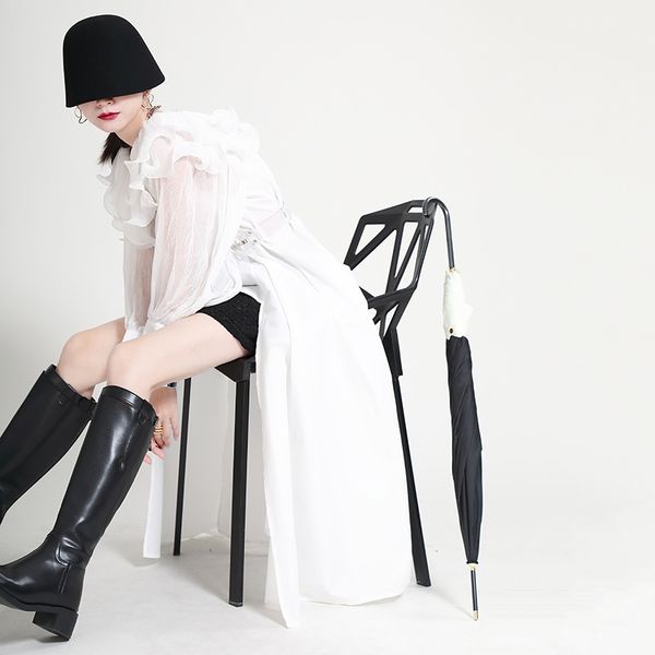 2021 new spring off-shoulder ruffled pleated chiffon stitching shirt women irregular loose blouse mid-length lantern sleeve, White
2021 new spring off-shoulder ruffled pleated chiffon stitching shirt women irregular loose blouse mid-length lantern sleeve, White