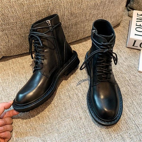 boots women shoe thick sole back genuine leather girls cool working shoelace round toe runway motorcycle, Black
boots women shoe thick sole back genuine leather girls cool working shoelace round toe runway motorcycle, Black