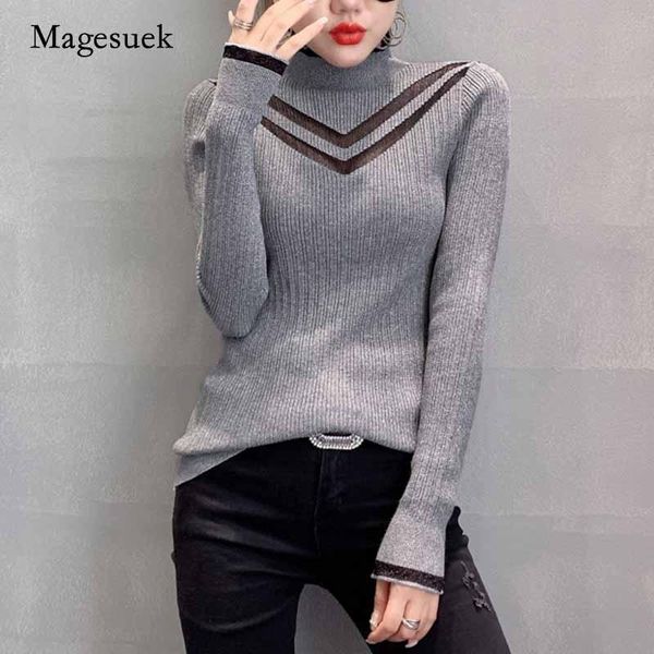 women's sweaters autumn hollow mesh stitching knitted jumper sweater pullover half high neck bright silk bottoming for women 11245, White;black
women's sweaters autumn hollow mesh stitching knitted jumper sweater pullover half high neck bright silk bottoming for women 11245, White;black