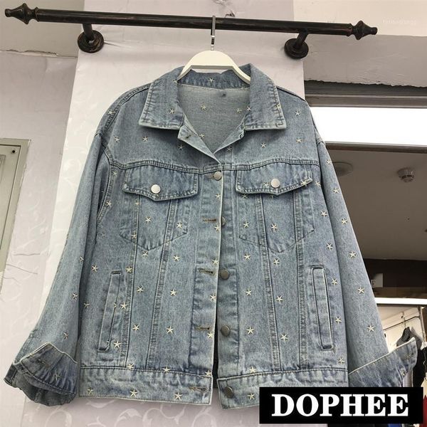 women's jackets spring 2021 fashion denim jacket student loose bf wind stars embroidered coat cowboy woman jeans, Black;brown
women's jackets spring 2021 fashion denim jacket student loose bf wind stars embroidered coat cowboy woman jeans, Black;brown