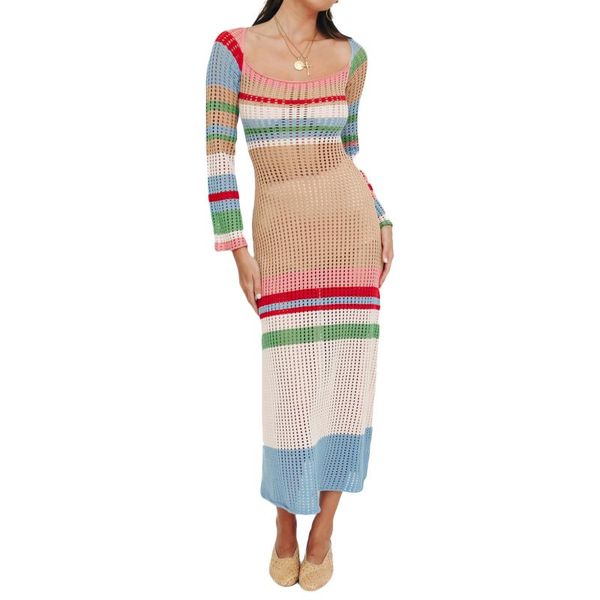 casual dresses autumn women knitting dress female ladies long sleeve see-through mesh loose striped slimming midi slim knitted vesituid, Black;gray
casual dresses autumn women knitting dress female ladies long sleeve see-through mesh loose striped slimming midi slim knitted vesituid, Black;gray