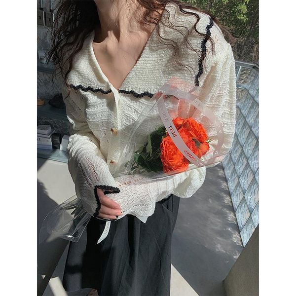 women's knits & tees spring and summer korean temperament ins lapel sweater petal sleeve french fresh women, White
women's knits & tees spring and summer korean temperament ins lapel sweater petal sleeve french fresh women, White