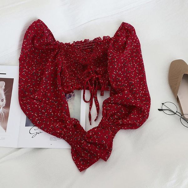 women summer long sleeve blouse floral ruffle short pleated chiffon shirt casual beach style shoulder crop women's blouses & shirt, White
women summer long sleeve blouse floral ruffle short pleated chiffon shirt casual beach style shoulder crop women's blouses & shirt, White