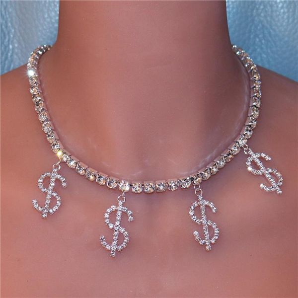 chains trendy style lady full rhinestone dollar sign pendant layer crystal tennis chain necklace collar jewelry, Silver
chains trendy style lady full rhinestone dollar sign pendant layer crystal tennis chain necklace collar jewelry, Silver