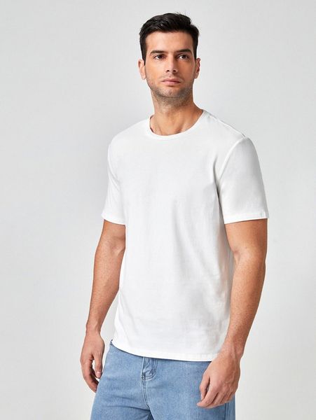 men solid round neck tee r8ty#, White;black