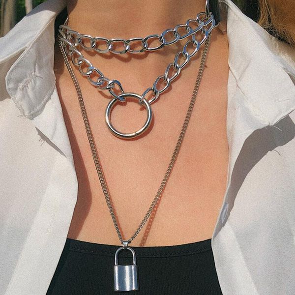 pendant necklaces multi layer lover lock choker necklace steampunk padlock heart chain collier couple jewelry gift, Silver
pendant necklaces multi layer lover lock choker necklace steampunk padlock heart chain collier couple jewelry gift, Silver
